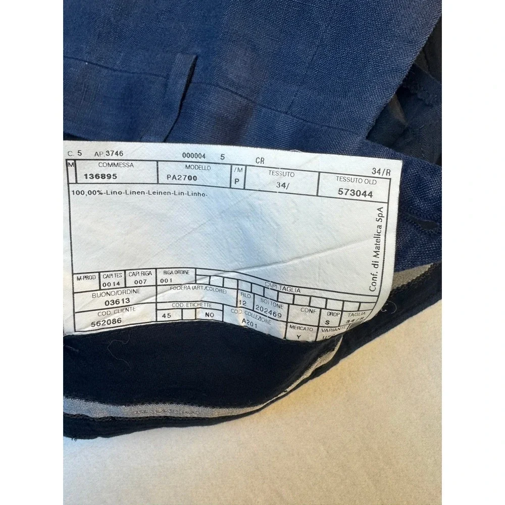 Armani Collezioni Mens Navy Blue Linen Blend Flat Front Straight Leg Pants 35x29